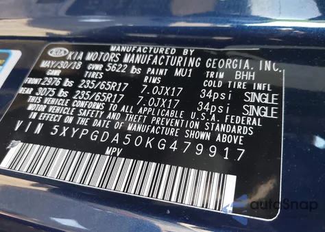 2019 Kia Sorento 3.3L Lx из США, поврежденный, VIN 5XYPGDA50KG479917